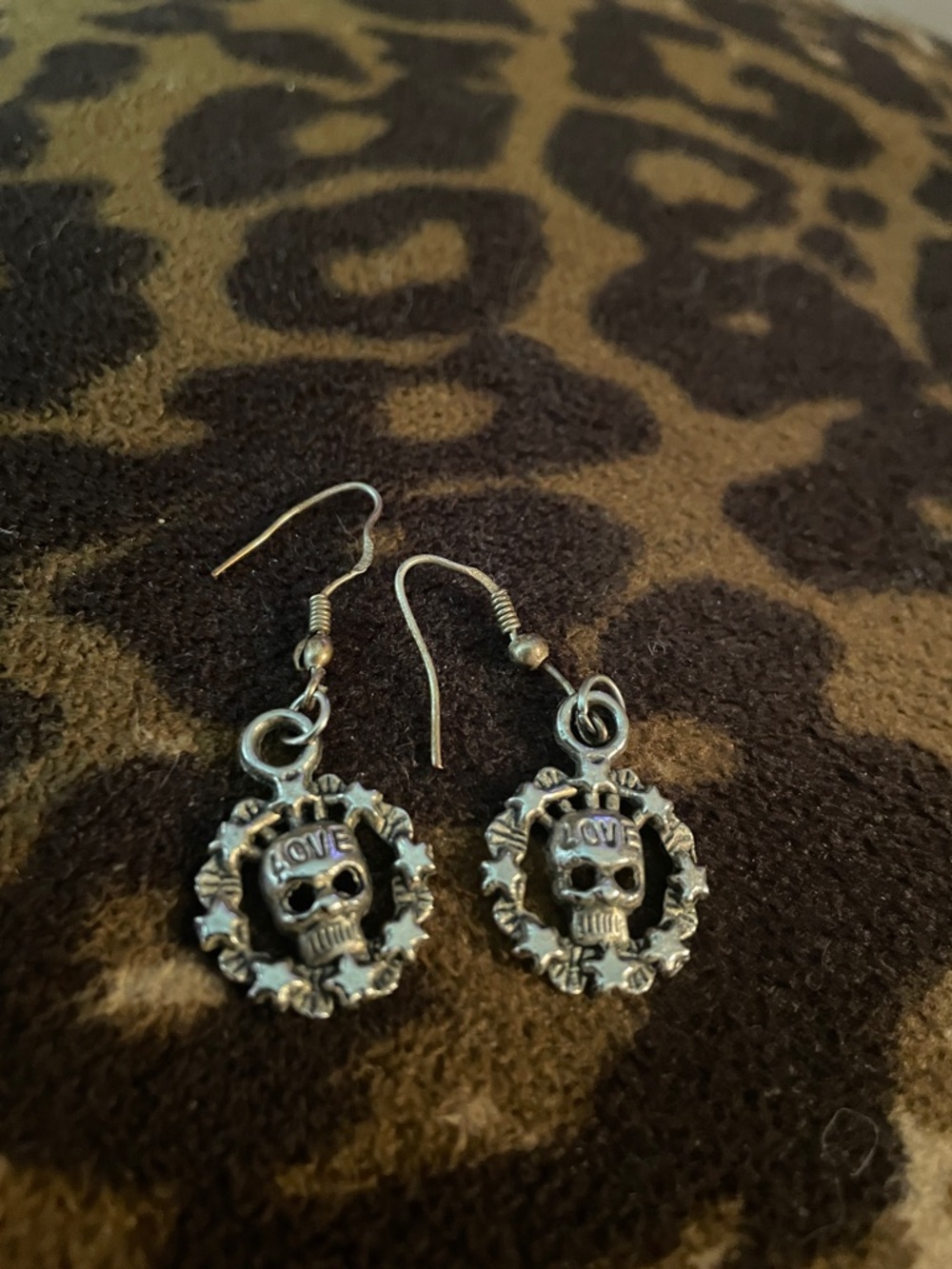 Silver-Tone 'Love' Skull Dangle Earrings - Women's Jewelry